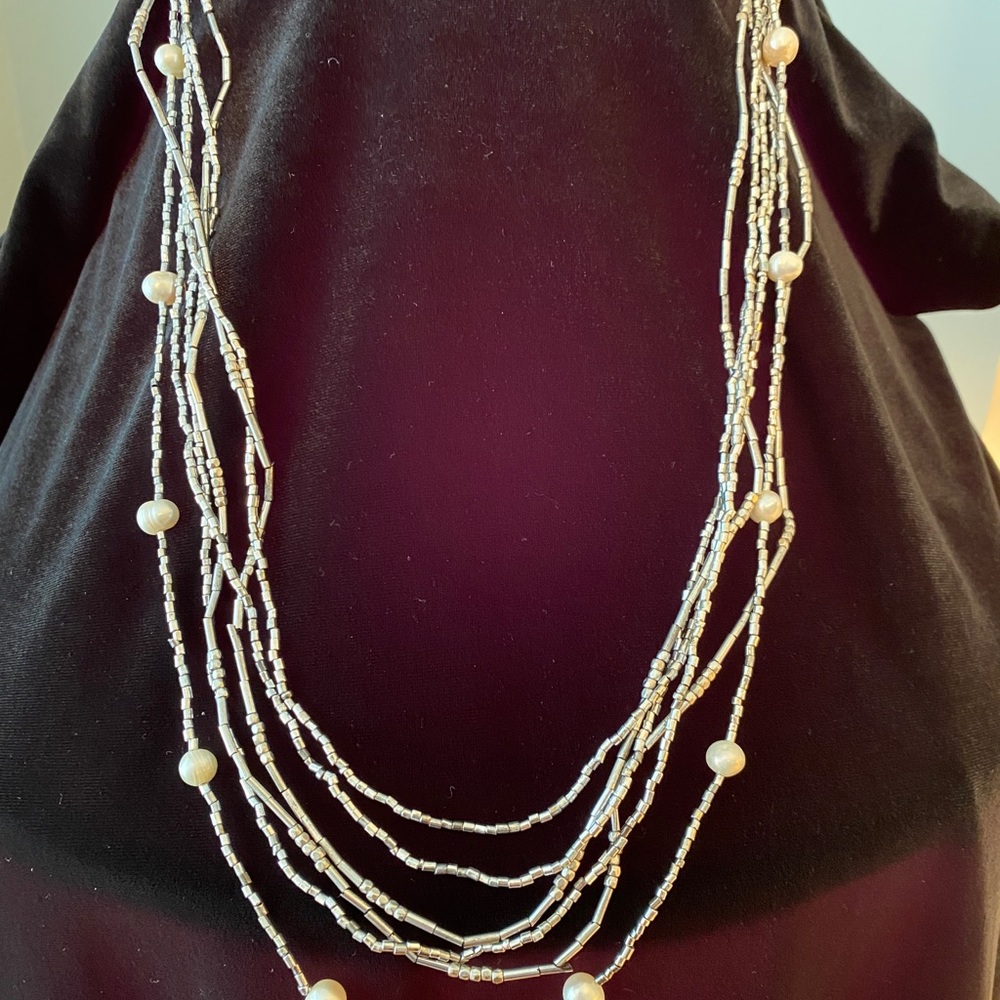J Jill Silvertone and Pearl 30” Necklace
